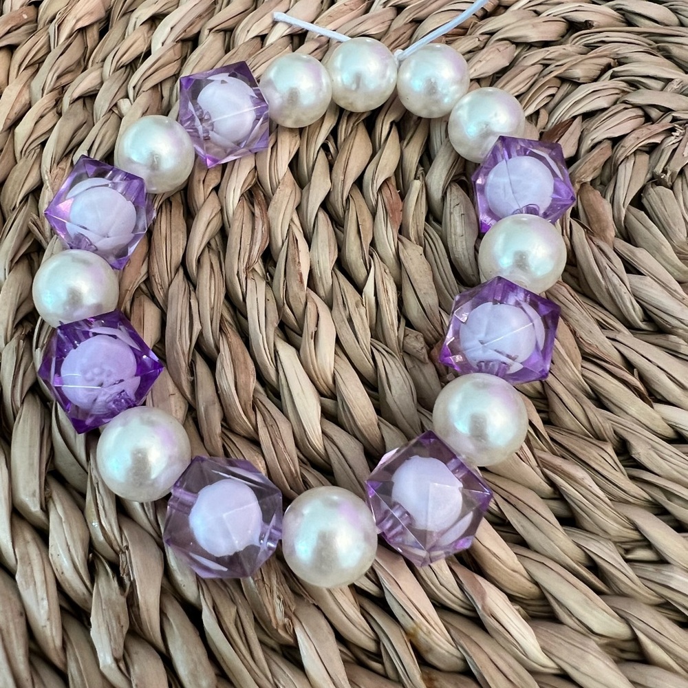 Pearl and Purple Beaded Bracelet